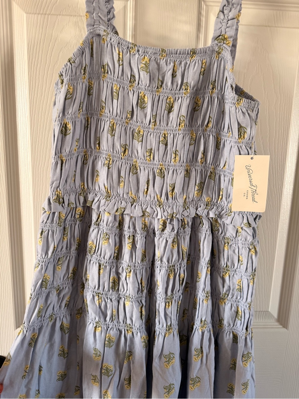 Women's Smocked Maxi A-Line Dress - Universal Thread Blue Floral - Picture 2 of 4